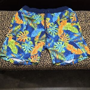 Tropical Leaf Print Men's Swim Shorts